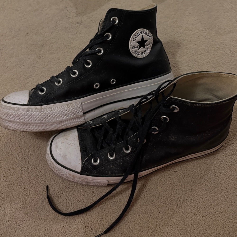 Converse Leather Black and White High-Top Sneakers
